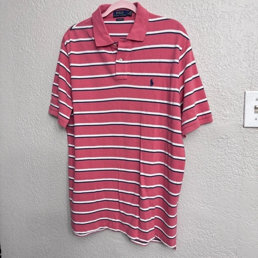 Polo Ralph Lauren Striped Shirt Men’s Large L Salmon Navy White
